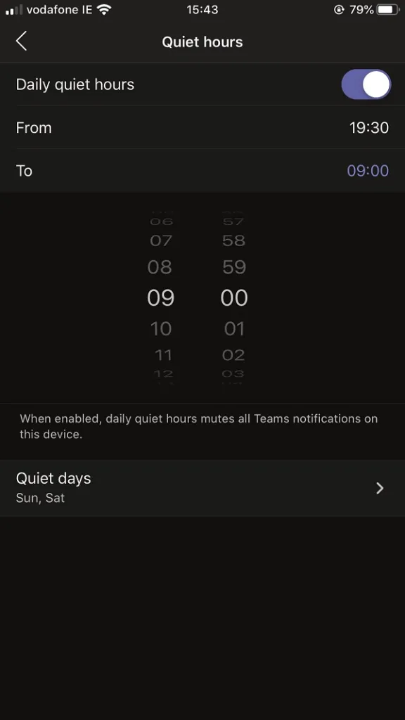 Microsoft 365 Quiet hours feature screen