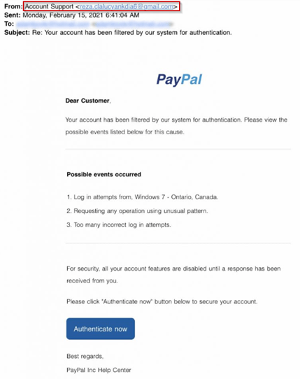 Email Phishing Example Paypal