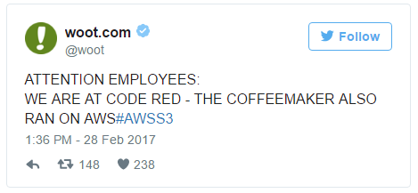 Cloud applications Outage twitter reaction by Woot