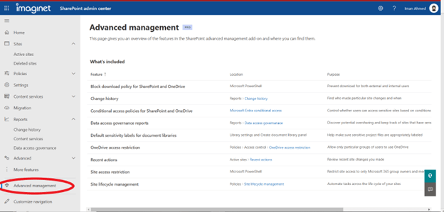 SharePoint Advanced Management Features and What's Included.